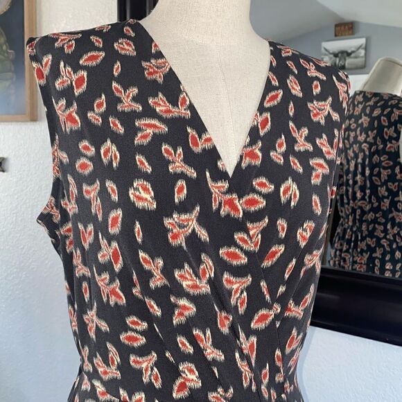 Banana Republic Womens Printed Stretch V-Neck Sleeveless Wrap Dress Black Small - Picture 10 of 14